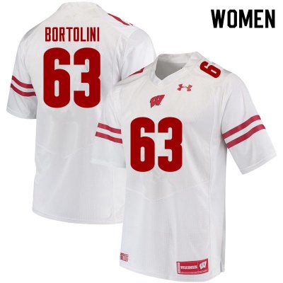 Women's Wisconsin Badgers NCAA #63 Tanor Bortolini White Authentic Under Armour Stitched College Football Jersey DL31E20YA
